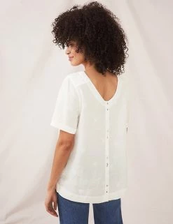 Wholesale 🔥 White Stuff Women Pure Linen Embroidered Short Sleeve Top 🌟 -New In Womens Sales 2022 SD 10 T83 6745 Z0 X EC 1
