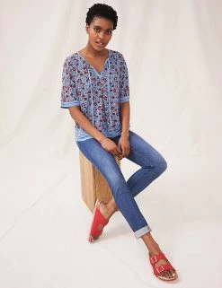 Wholesale ๐ White Stuff Women Floral Tie Neck Short Sleeve Top ๐งจ