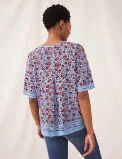 Wholesale 👏 White Stuff Women Floral Tie Neck Short Sleeve Top 🧨 -New In Womens Sales 2022 SD 10 T83 6746 E4 X EC 1