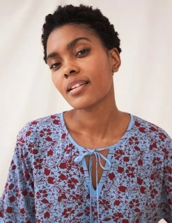 Wholesale 👏 White Stuff Women Floral Tie Neck Short Sleeve Top 🧨 -New In Womens Sales 2022 SD 10 T83 6746 E4 X EC 2