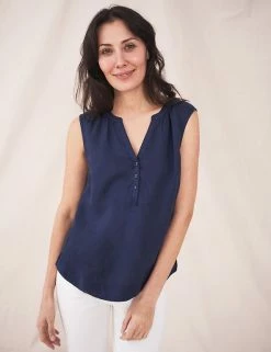 Deals ❤️ White Stuff Vests Pure Linen V-Neck Vest Top ⌛