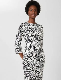 Budget 🎉 HOBBS 👗 Dresses Printed 3/4 Sleeve Midi Shift 👗 Dress 🎉 -New In Womens Sales 2022 SD 10 T83 6914 F4 X EC 1