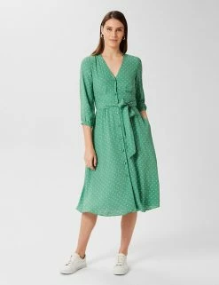 Deals π₯ HOBBS π Dresses Polka Dot V-Neck Tie Waist Midi Shift π Dress π₯
