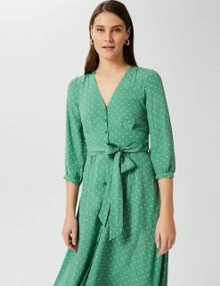 Deals 🔥 HOBBS 👗 Dresses Polka Dot V-Neck Tie Waist Midi Shift 👗 Dress 🔥 -New In Womens Sales 2022 SD 10 T83 6915 J4 X EC 1