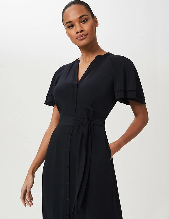 Best Pirce 🤩 HOBBS 👗 Dresses Short Sleeve V-Neck Midi 👕 Shirt 👗 Dress 😍 3 Best Pirce 🤩 HOBBS 👗 Dresses Short Sleeve V-Neck Midi 👕 Shirt 👗 Dress 😍 - Image 3