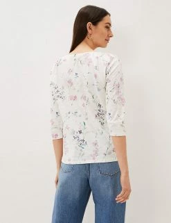 Budget 🌟 Phase Eight Women Pure Cotton Floral 3/4 Sleeve Top 😍 -New In Womens Sales 2022 SD 10 T83 7027 ZZ X EC 1