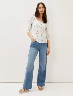 Budget 🌟 Phase Eight Women Pure Cotton Floral 3/4 Sleeve Top 😍 -New In Womens Sales 2022 SD 10 T83 7027 ZZ X EC 2