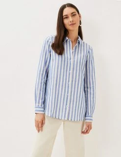 Buy 🤩 Phase Eight Women Pure Linen Striped Long Sleeve 👚 Shirt 🔥