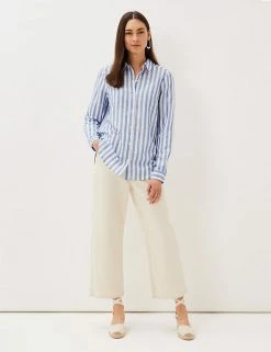 Buy 🤩 Phase Eight Women Pure Linen Striped Long Sleeve 👚 Shirt 🔥 -New In Womens Sales 2022 SD 10 T83 7033 E4 X EC 2