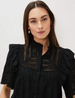 Coupon 🎁 Phase Eight 👚 Shirts & Blouses Pure Cotton Broderie Lace Blouse ⌛ -New In Womens Sales 2022 SD 10 T83 7034 Y4 X EC 3