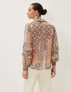 Cheapest 🧨 Phase Eight 👕 Shirts & Blouses Printed Ruffle Long Sleeve Blouse 😀 -New In Womens Sales 2022 SD 10 T83 7036 A4 X EC 1