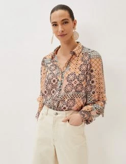 Cheapest 🧨 Phase Eight 👕 Shirts & Blouses Printed Ruffle Long Sleeve Blouse 😀 -New In Womens Sales 2022 SD 10 T83 7036 A4 X EC 3