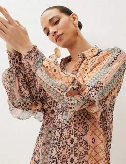 Cheapest 🧨 Phase Eight 👕 Shirts & Blouses Printed Ruffle Long Sleeve Blouse 😀 -New In Womens Sales 2022 SD 10 T83 7036 A4 X EC 5