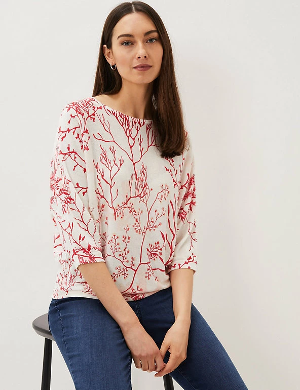 Cheap 😉 Phase Eight Jumpers Linen Blend Coral Print Slash Neck Jumper 🎁 1 Cheap 😉 Phase Eight Jumpers Linen Blend Coral Print Slash Neck Jumper 🎁