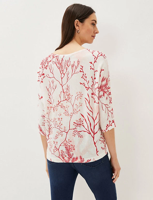 Cheap 😉 Phase Eight Jumpers Linen Blend Coral Print Slash Neck Jumper 🎁 4 Cheap 😉 Phase Eight Jumpers Linen Blend Coral Print Slash Neck Jumper 🎁 - Image 4