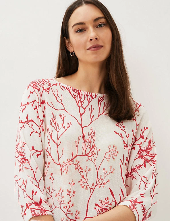 Cheap 😉 Phase Eight Jumpers Linen Blend Coral Print Slash Neck Jumper 🎁 5 Cheap 😉 Phase Eight Jumpers Linen Blend Coral Print Slash Neck Jumper 🎁 - Image 5