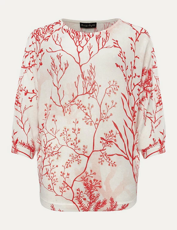 Cheap 😉 Phase Eight Jumpers Linen Blend Coral Print Slash Neck Jumper 🎁 2 Cheap 😉 Phase Eight Jumpers Linen Blend Coral Print Slash Neck Jumper 🎁 - Image 2