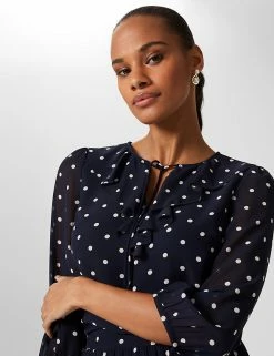 Outlet ⭐ HOBBS 👕 Shirts & Blouses Polka Dot V-Neck 3/4 Sleeve Blouse 🎁 -New In Womens Sales 2022 SD 10 T83 7072 F4 X EC 2