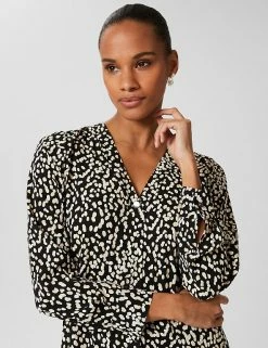New ✔️ HOBBS 👚 Shirts & Blouses Printed V-Neck Long Sleeve Blouse 🔔 -New In Womens Sales 2022 SD 10 T83 7080 Y4 X EC 1