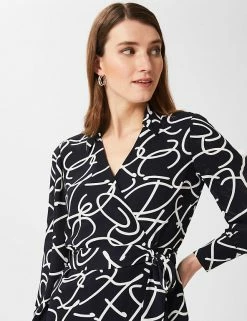 Promo ⭐ HOBBS 👕 Shirts & Blouses Printed V-Neck Long Sleeve Blouse 🎁 -New In Womens Sales 2022 SD 10 T83 7081 F4 X EC 1