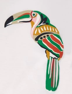 Hot Sale 🎉 HOBBS Women Pure Cotton Toucan Print Crew Neck T-Shirt 🔔 -New In Womens Sales 2022 SD 10 T83 7082 Z4 X EC 3