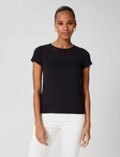 Flash Sale ❤️ HOBBS Women Cotton Modal Blend Broderie Detail T-Shirt 👏