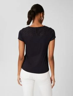 Flash Sale ❤️ HOBBS Women Cotton Modal Blend Broderie Detail T-Shirt 👏 -New In Womens Sales 2022 SD 10 T83 7085 F0 X EC 1