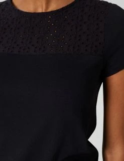 Flash Sale ❤️ HOBBS Women Cotton Modal Blend Broderie Detail T-Shirt 👏 -New In Womens Sales 2022 SD 10 T83 7085 F0 X EC 3