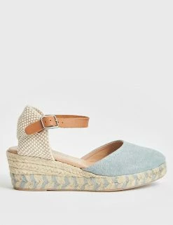 Buy 🤩 White Stuff 🩴 Sandals Canvas Ankle Strap Wedge Espadrilles 🤩