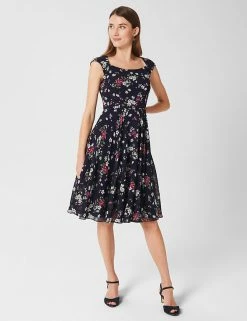 Cheapest 🛒 HOBBS 👗 Dresses Floral Square Neck Knee Length Swing 👗 Dress 🔔