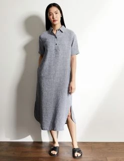 Buy 🥰 JAEGER 👗 Dresses Pure Linen Textured Maxi 👕 Shirt 👗 Dress 🌟 -New In Womens Sales 2022 SD 10 T97 6393C F0 X EC 0