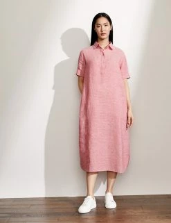 Buy 🥰 JAEGER 👗 Dresses Pure Linen Textured Maxi 👕 Shirt 👗 Dress 🌟 -New In Womens Sales 2022 SD 10 T97 6393C IE X EC 1