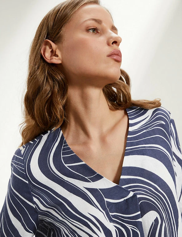 New 🛒 JAEGER 👚 Shirts & Blouses Pure Linen Printed Long Sleeve Blouse 🌟 3 New 🛒 JAEGER 👚 Shirts & Blouses Pure Linen Printed Long Sleeve Blouse 🌟 - Image 3