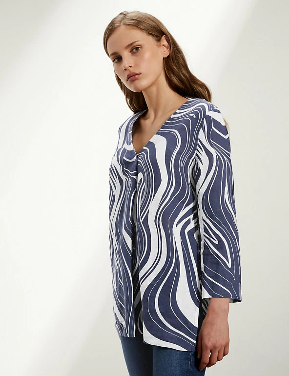 New 🛒 JAEGER 👚 Shirts & Blouses Pure Linen Printed Long Sleeve Blouse 🌟 4 New 🛒 JAEGER 👚 Shirts & Blouses Pure Linen Printed Long Sleeve Blouse 🌟 - Image 4