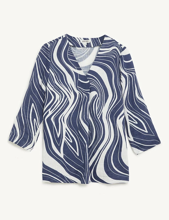 New 🛒 JAEGER 👚 Shirts & Blouses Pure Linen Printed Long Sleeve Blouse 🌟 2 New 🛒 JAEGER 👚 Shirts & Blouses Pure Linen Printed Long Sleeve Blouse 🌟 - Image 2