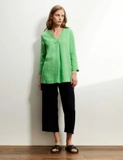 Hot Sale 👍 JAEGER Tops Pure Linen V-Neck Long Sleeve Top 😍 -New In Womens Sales 2022 SD 10 T97 6534C J5 X EC 1