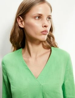 Hot Sale 👍 JAEGER Tops Pure Linen V-Neck Long Sleeve Top 😍 -New In Womens Sales 2022 SD 10 T97 6534C J5 X EC 2